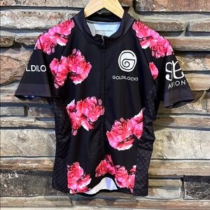 Albion x Goldilocks Cycling Jersey Black and Pink Floral Full Zip